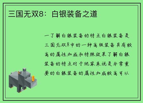 三国无双8：白银装备之道